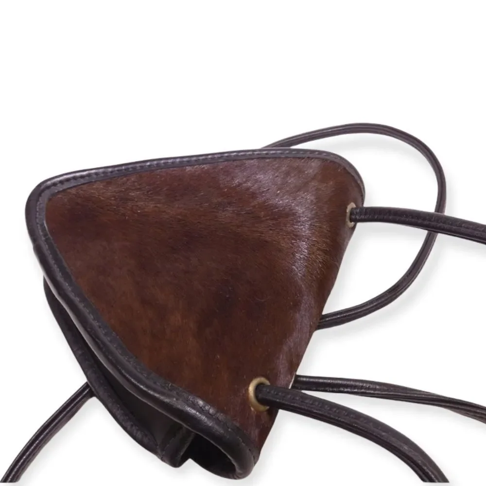 ZIPPI Black/Brown/White‎ Leather & Calf-Hair Triangle Handbag